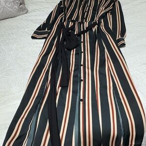 ZARA Striped Long Sleeve Midi Dress Size S